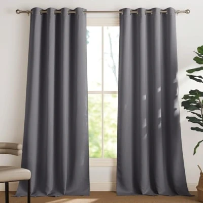 Bild av Pony Dance Mörkläggningsgardiner öljetter set om 2 stycken H 245 x B 140 cm grå gardiner vardagsrum modern öljettgardin ogenomskinlig mörkläggningsgardin
