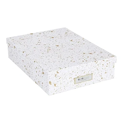 Bild av BIGSO BOX OF SWEDEN dokumentlåda för A4 papper, broschyrer etc. skrivbordsfack med lock och handtag förvaringslåda av fiberskiva papper guldspräcklig