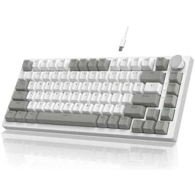 Bild av YINDIAO Ajazz AK820 Mekaniskt Tangentbord med Ratt,75% ANSI Layout,82 Tangenter Trådbundet Speltangentbord,5 Ljudabsorberande Skum,Hot Swap,Linjär Switch,Vitt Ljus,för PC,MAC,PS4 (Grå och Vit)