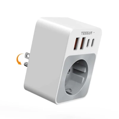 Bild av TESSAN USA Adapter Socket, 5 in 1 Travel with 2 USB C &amp; A, Small Foldable Design, 1875W Germany Plug, 20W Fast Charging, Connector Type B for Canada