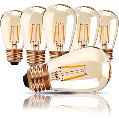 Bild av Genixgreen utomhuslampor, E27 Edison skruv LED lampa, 1 W S14 ST45 glödtråd ersättningslampa för ljusslinga, varmvit 2 200 K, bärnstensglas motsvarar 10 glödlampa, inte dimbar, 6 pack