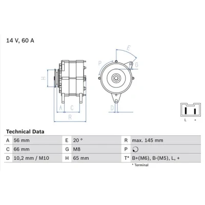 Bild av BOSCH 0 986 037 321 Alternateur 14V 60A RENAULT: CLIO 1, Rapid, 19 I 3/5 portes