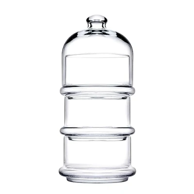 Bild av PASABAHCE 488854 Basic Set för patisserie 3 stapelbara behållare med kupol, glas, transparent, 12 x 26 cm