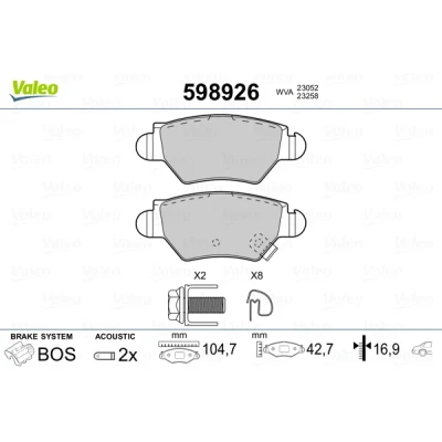 Bild av VALEO 598926 Jeu de plaquettes frein Essieu arrière contact signal d&#039;usure inclus avec kit vis fixation, sans tôle anti bruit