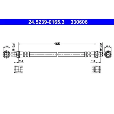 Bild av ATE 24.5239 0165.3 Flexible De Frein 165 RENAULT: CLIO 2, TWINGO 2 Kasten, CITROËN: C3 II, DS3 3 portes, C4 II Cactus, DS: 3/5 portes