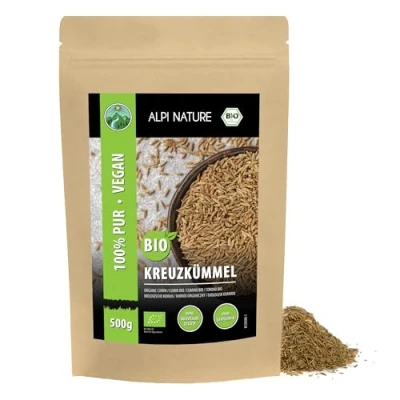 Bild av Hela organiska kummin (500g), råa kumminfrön från certifierad ekologisk odling, glutenfria, laktosfria, laboratorietestade, veganska