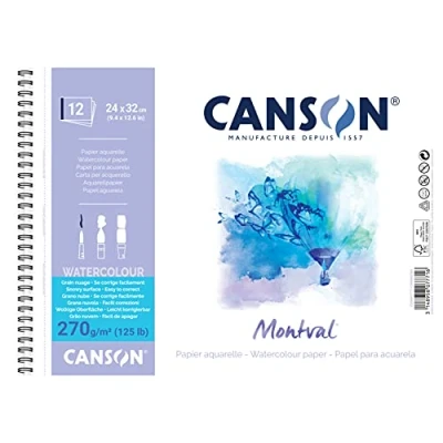 Bild av CANSON Montval® akvarellpapper, spiralblock 24 x 32 cm, 12 blad, 270 g/m², grovkorn