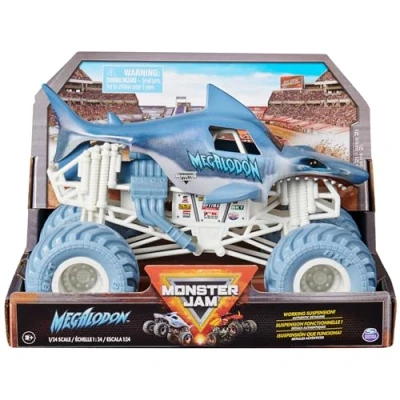 Bild av Monster Jam, officiell Megalodon monstertruck, samlare formgjutna fordon, skala 1:24, barnleksaker för pojkar och flickor i åldern 3 uppåt