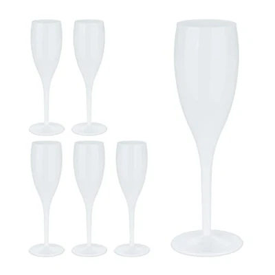 Bild av Relaxdays champagneglas plast, set om 6, okrossbara och BPA fria, återanvändbara champagneglas, 100 ml, champagnekoppar, vit