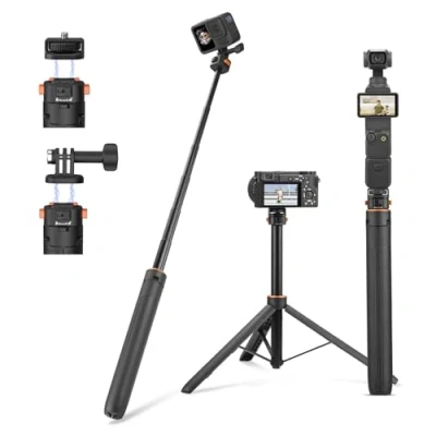Bild av 64 tum ficka 3 selfiepinnstativ för GoPro actionkamera, utdragbart stativ med snabbfrigörande 1/4 skruv vlog DJI Osmo Pocket Action 5 Pro 4 Insta360 X4 X3 X2 AKASO DSLR tillbehör