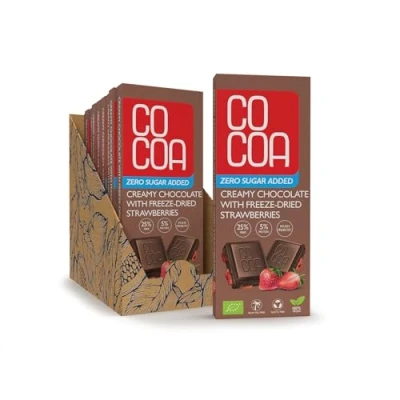 Bild av Krämig choklad med jordgubbar BIO 10x40g (400g)/NOLL socker, 0% tillsatt lågkolhydratsnack inulin probiotika, perfekt för lågkolhydrat och ketogena dieter
