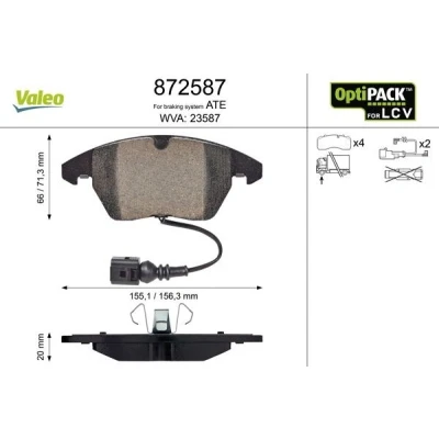 Bild av VALEO 872587 Jeu de plaquettes frein Essieu avant contact signal d&#039;usure inclus sans kit vis fixation, pour conditions d’usage difficiles