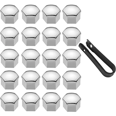 Bild av LICQIC 17 mm hjulmutterskydd, 20 st hjulmutterlock, universella hjulbultsskydd med borttagningsverktyg, silver