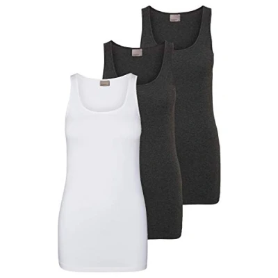 Bild av VERO MODA Damer VMMAXI My Soft Long Tank Top GA 3P, Grå/vit (2 x mörkgrå mel/1 ljus vit), L