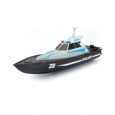 Bild av Bauer Spielwaren M82196 Tech R/C Polisbåt: Fjärrstyrd leksaksbåt i polislook, 35 meter räckvidd, batteri med USB laddningsfunktion, 34 cm, svart 582196