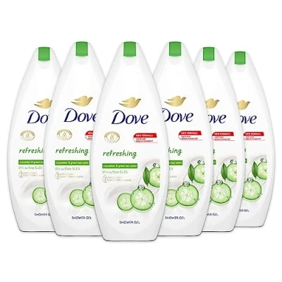 Bild av Dove Uppfriskande dusch med gurka och grönt te, fuktgivande duschgel, formel mild mot hudmikrobiom, 92%* biologiskt nedbrytbar, duschbad för kvinnor män, 12 stycken à 250 ml