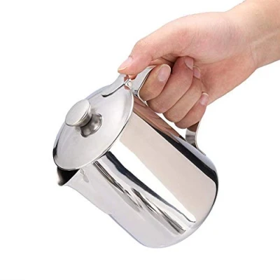 Bild av Kaffekanna i rostfritt stål med mjölkkanna lock för latkaffe kontorskök handtag (600 ml)