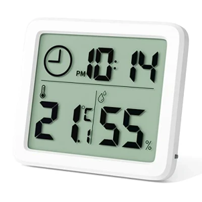 Bild av Newaner Mini digital termometer, professionell bärbar storbild, hygrometer med klocka, exakt vit rumstermometer, rumstermometer för hem, babyrum, kontor, växthus