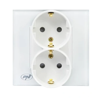 Bild av PNI WP222W enkelt x2 inbyggt uttag med vit glasram