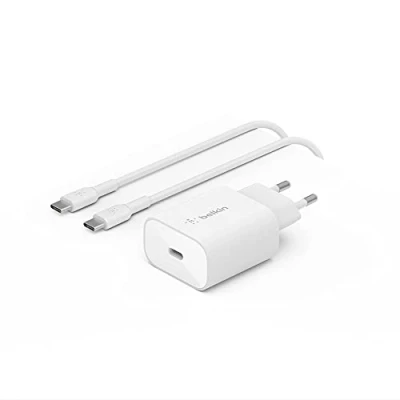 Bild av Belkin BoostCharge 25W väggladdare med PPS, USB C Power Delivery, laddare, snabbladdare, laddare typ för iPhone 15, Samsung Galaxy S24, iPad, Pixel och mer till kabel medföljer