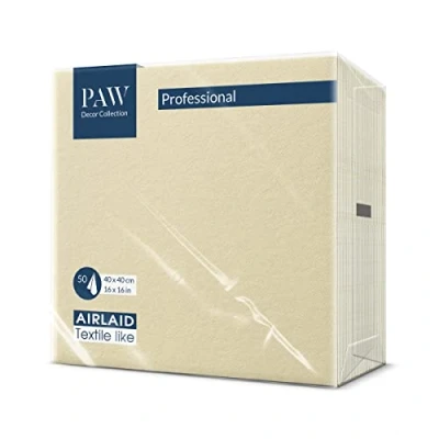 Bild av PAW Airlaid servetter (40 x 40 cm) I 50 stycken enfärgade tygliknande elegant bordsdekoration HoReCa För viktiga tillfällen som bröllop, fester, jul Unicolor: Cream