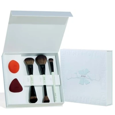 Bild av Jessup Ansiktssminkborstar med Sminksvamp, 3st Dubbla Sminkborste för Foundation Contour Blush Highlight och Concealerborste, Premium Syntetisk Borstset Presentförpackning, T510