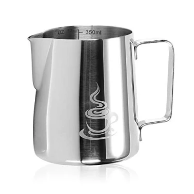 Bild av COM FOUR® mjölkkanna rostfri för skumning mjölkskummare 350 ml med pip och mätskala (silverfärgad 350ml)