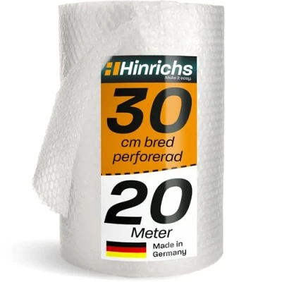 Bild av Hinrichs Bubbelplastrulle 20m x 30cm perforerad Idealisk för Frakt, Förpackning och Flytt 100% Återvinningsbart Bubbelplast som Förpackningsmaterial Dämpningsmaterial