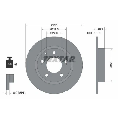 Bild av TEXTAR 92062100 Disque de frein 261 10 05/06 114,3 plein sans boulon fix roue, moyeu roue MAZDA: Premacy, 626 V 5 portes, Break
