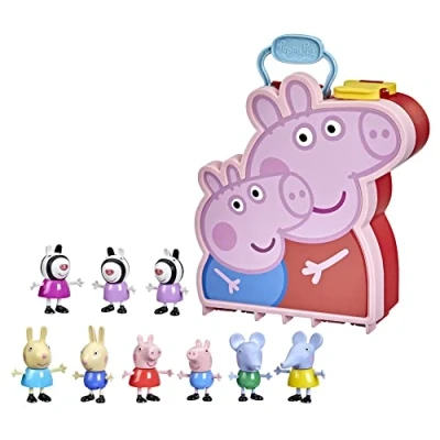 Bild av Peppa Pig Peppas äventyr portfölj Peppa, George och deras vänner, förskoleleksak, 9 figurer med zebra systrarna