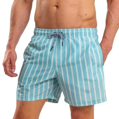 Bild av RIPT Performance Herrar Essentials Quick Dry UV 50 Solskydd Badshorts Badbyxor,Ljusblå randig, XL