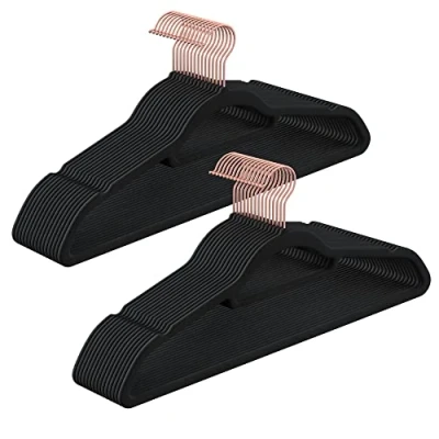Bild av Songmics Galge i sammet, set om 30, med halkfri, liten stång för slipsar, 360 vridbar krok, 0,6 cm tjock, utrymmesbesparande, 43,5 lång, rocka och byxor, roséguld svart CRF21BK30