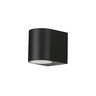 Bild av Vägglampa svart, GU10, utomhuslampa vägg, aluminium, glas, balkong, terrass, trädgård, halvcirkelformad, B:6,8 cm, IP44, väderbeständig, modern, downlight utomhus