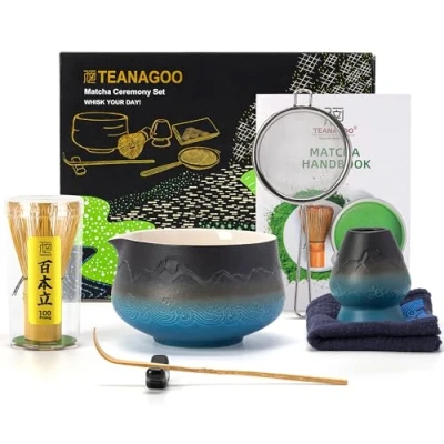Bild av TEANAGOO Japansk Matcha Visp (7 delar) Set Mtacha Kit Skål med pip Bambu (chasen) Shovel Hållare.N33, Gradient Marinblå