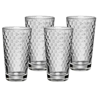 Bild av WMF CoffeeTime longdrinkglas set 4 delar, vattenglas 275 ml med bikakemönster, latte macchiato, cocktail, värmebeständigt kristallglas, diskmaskinssäker
