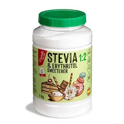 Bild av Sötningsmedel Stevia + Erytritol 1:2 1g = 2g socker 100% Naturligt Sockerersättning 0 Kalorier Glykemiskt Index Keto och Paleo Kolhydrater Ej GMO Castello since 1907 1 kg