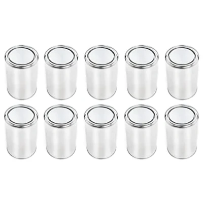 Bild av BenBow Vit plåtburk 10 x 1 000 ml med intryckslock lufttät, ogenomskinlig, tom, rund förvaringsbehållare