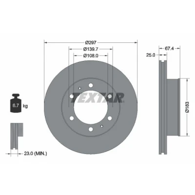 Bild av TEXTAR 92222600 Disque de frein 297 25 06/08 139,7 ventilé l&#039;intérieur sans boulon fix roue, moyeu roue TOYOTA: HILUX 3 Pick up