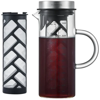 Bild av SILBERTHAL Glass and stainless steel carafe removable fine mesh filter 1.3 litres infused watering can, cold brewed coffee iced tea