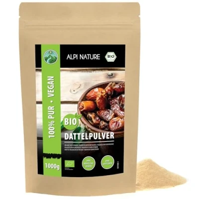 Bild av ekologiskt daddelsocker, daddelpulver från kontrollerad ekologisk odling, glutenfritt, laktosfritt, malda dadlar, laboratorietestat, vegan (1 KG)