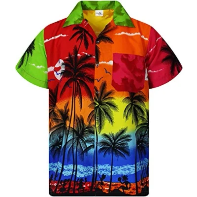 Bild av King Kameha Hawaii skjorta för herr, funky casual krage, bröstficka, unisex, kortärmad strand, 4XL