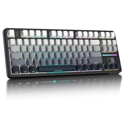 Bild av ATTACK SHARK X87 80% trådlöst mekaniskt speltangentbord, BT/2.4G/USB C Hot Swap packning, RGB belysning, 4000mAh, försmord linjär switch, sidograverad gradient PBT tangentkapsel för PC/MAC Svart Vit
