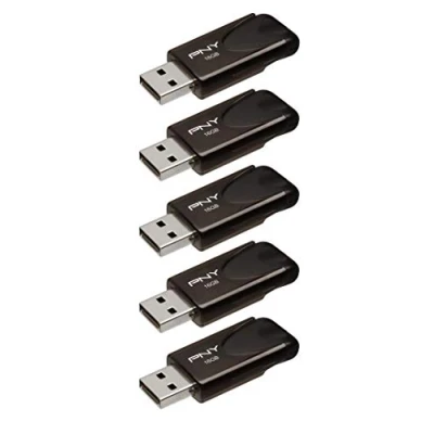 Bild av PNY Attaché 4 Flash Drives USB 2.0 with Sliding Capless Design, Black, 5x16GB
