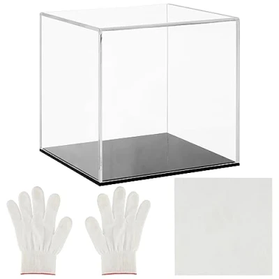 Bild av Belle Vous 5 sidig transparent plexiglaskub i klar akryl med bas 12,5 x cm dammtät monter plast för samlarobjekt, leksaker, prydnadsföremål och actionfigurer
