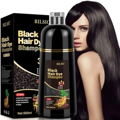 Bild av Hair Dye Shampoo 3 i 1, 500 ml Hårfärgsschampo mot Grått Hår, Svart Hårfärg Schampo för Män och Kvinnor, Omedelbar på Minuter, Färgningsschampo med Naturliga Ingredienser (svart)