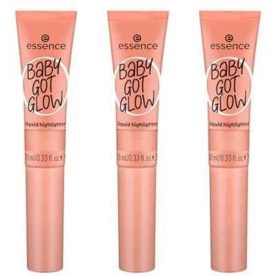 Bild av essence BABY GOT GLOW flytande highlighter, nr 30, guld, definierande, expressresultat, lätt att ta bort, glänsande, vegansk, oljefri, utan parabener, mikroplastiska partiklar, 3 pack (3 x 10 ml)