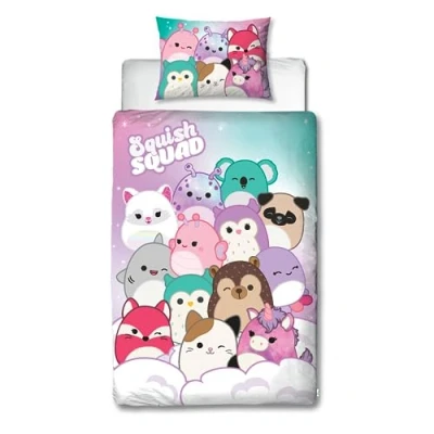 Bild av Character World Squishmallows officiellt licensierad ljus design enkelt påslakanset vändbart 2 sidigt sängkläder inklusive matchande örngott perfekt för barnsovrum polycotton