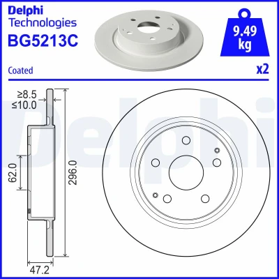 Bild av DELPHI Disque de frein 10mm 5 plein revêtu non traité BG5213C 424310D210 Disques frein,