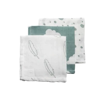 Bild av Meyco Hydrophilic Burp Cloths Feather Cloud Dots Set om 3 30x30cm Stengrön/Vit