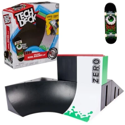 Bild av Tech Deck X Connect startset Bowl Builder 2.0 rampset med autentisk fingerboard av märket Zero och tillbehör, från 6 år